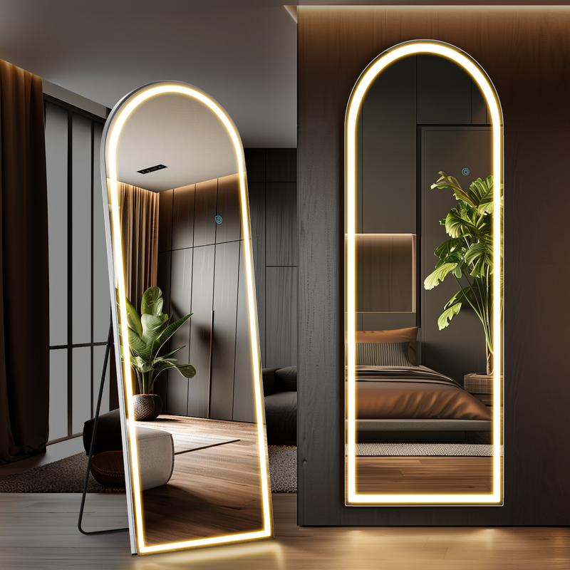 Full body floor mirror, 3-color LED full body mirror, wall mounted floor mirror, bedroom and dressing room dimming, and tri color lighting