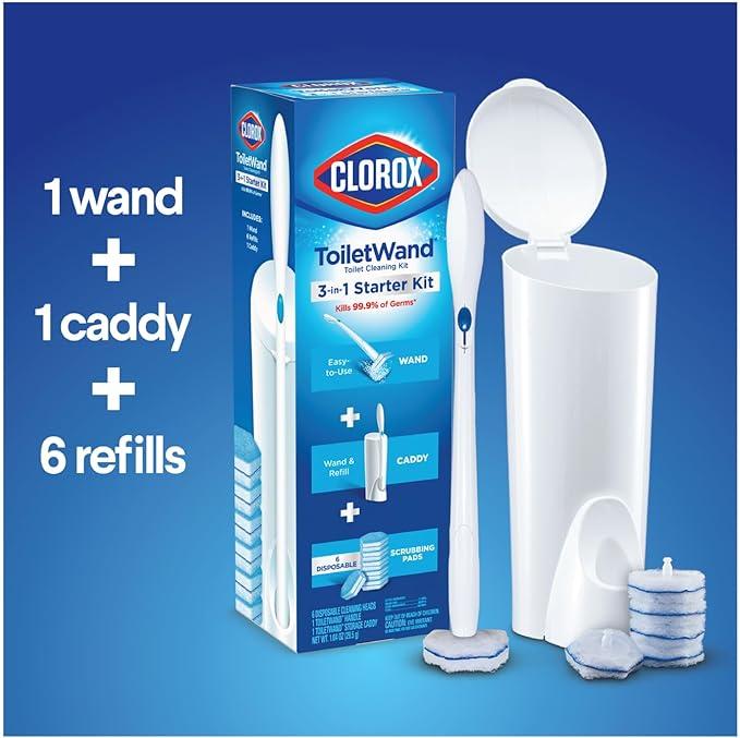 CLOROX ToiletWand Kit, Toilet Bowl Cleaner System with Wand and 9 Disposable Refills, Soft Sponge Brush for Maximum Cleaning Coverage - Scented Pack Plunger