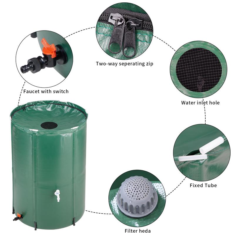 100 Gallon Green Folding Rain Barrel Water Collector with Zippered Mesh Cover