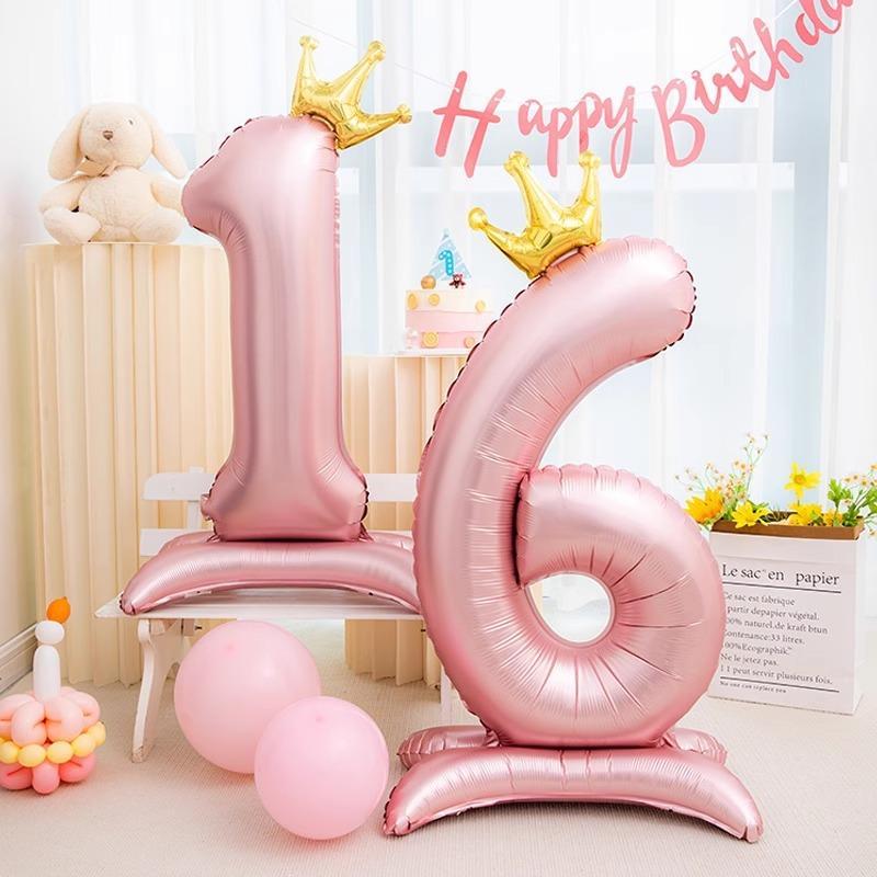 Crown Shaped Number Balloon, 1 Count Lovely Crown Standing Number Balloon, Birthday Party Decoration Balloon for Indoor & Outdoor