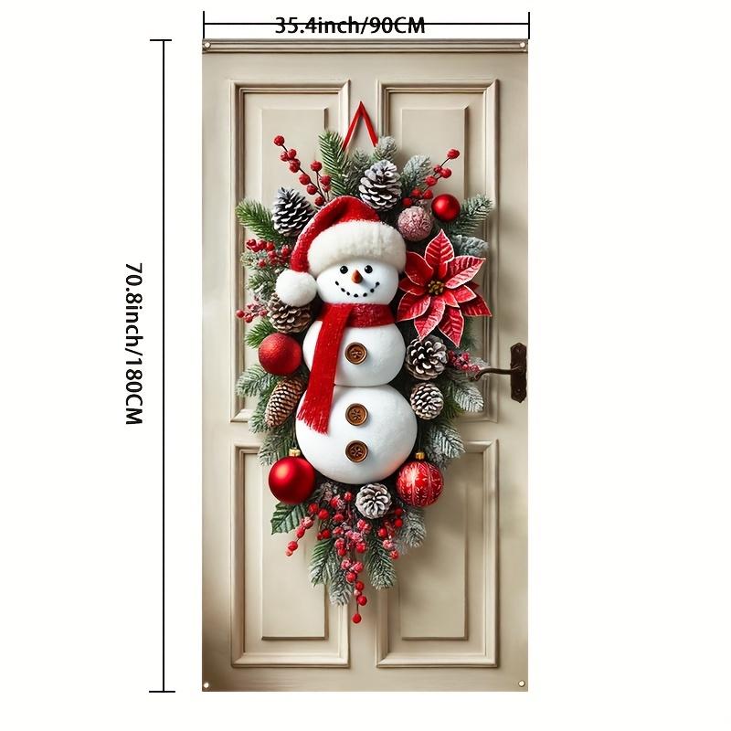 1pc Snowman Wreath Door Curtain, Polyester Holiday Christmas Wall Decor, Indoor Outdoor Use, 35.5x70.4 Inch, No Power Required, Holiday Home and Kitchen Party Supplies, Christmas Novelty Gift