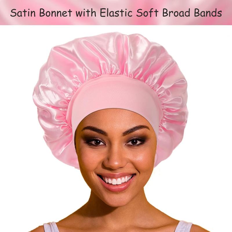 Satin Bonnet Silk Bonnet Hair Bonnet for Sleeping- 4 Pack Bonnets for Black Women with Wide Elastic Band for Curly Hair