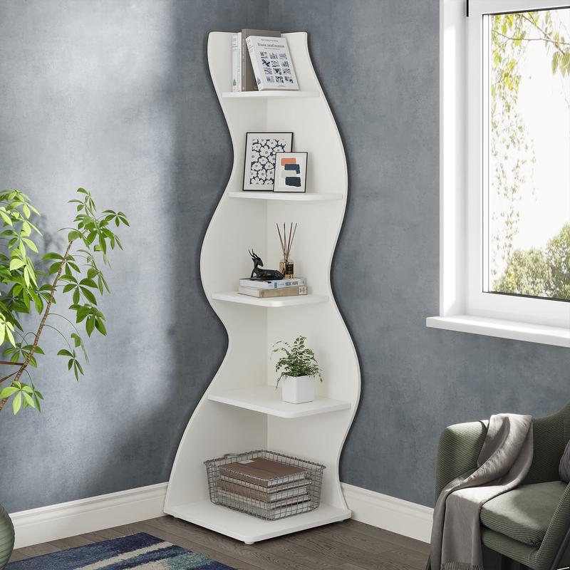 Tribesigns Modern 5-Tier Wall Corner Bookshelf, Stylish Corner Small Bookcase Storage Rack, for Living Room, Bedroom, and Entryway Decor Shelves