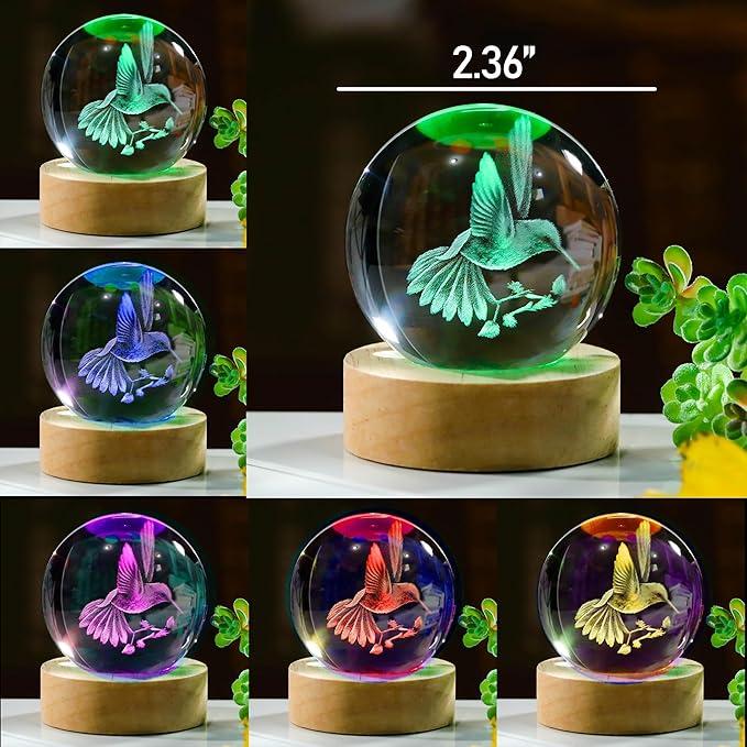 3D Hummingbird Gifts for Women Crystals Ball 60mm- Hummingbird Figurines Decor Glass Animals Figurine Hummingbird Stuff for Room Birthday for Best Friend Lovers Keepsake Paperweight Decorative Ornaments