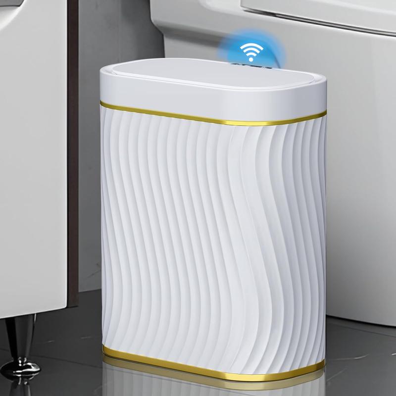 Bathroom Small Trash Can with Automatic Touchless Lid, 2.6 Gallon  Garbage Can Narrow  Trash Bin for Bedroom, Office, Living Room-Glod White