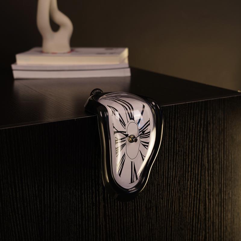 Melting Clock, Salvador Dali Watch Melted Clock for Decorative Home Office Shelf Desk Table Funny Creative Gift, Roman Black