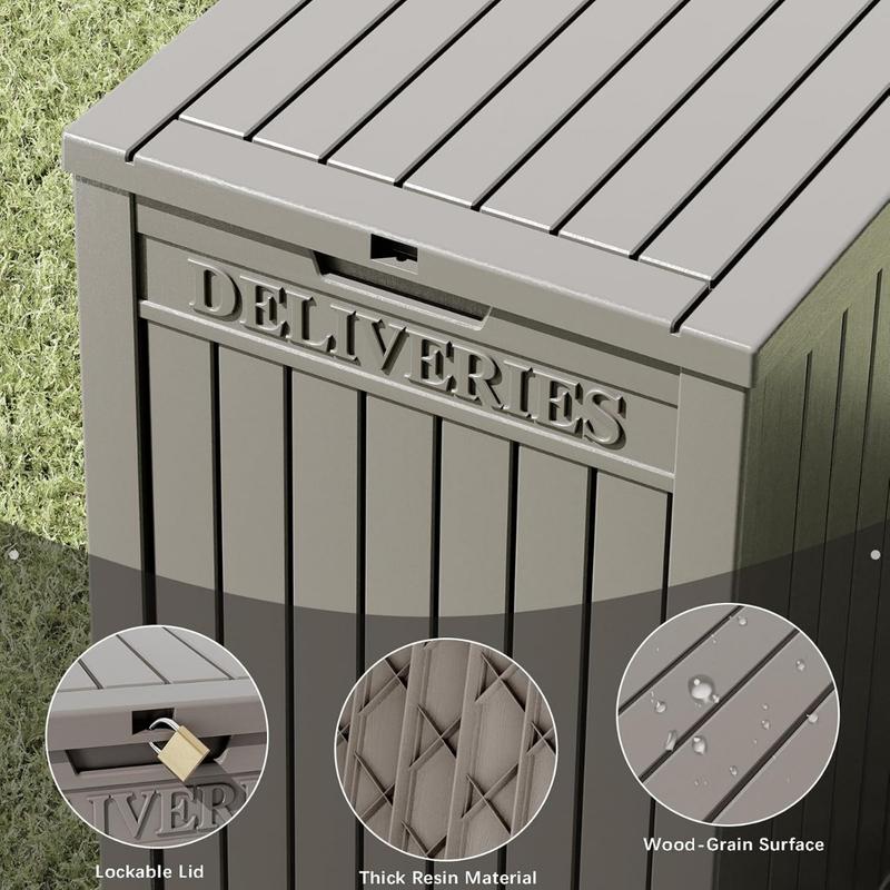 Package Delivery Box for Porch, 48 Gallon Storage Box with Lockable Secure, Large Double Wall Resin Outdoor Package Delivery and Waterproof Deck Box Organiser Cover