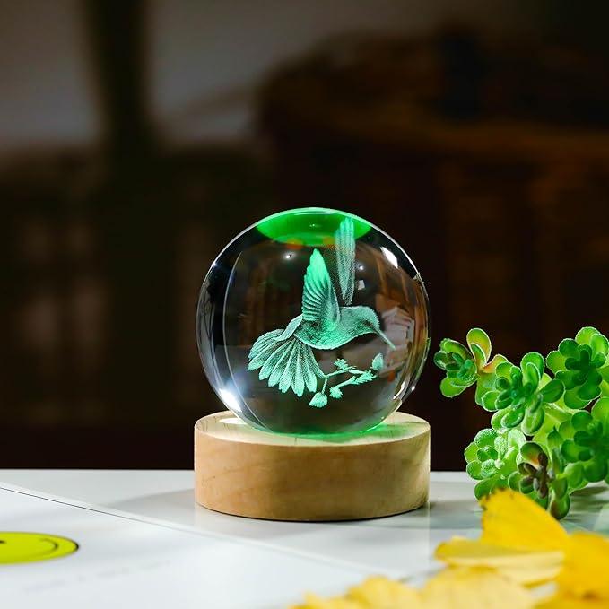 3D Hummingbird Gifts for Women Crystals Ball 60mm- Hummingbird Figurines Decor Glass Animals Figurine Hummingbird Stuff for Room Birthday for Best Friend Lovers Keepsake Paperweight Decorative Ornaments