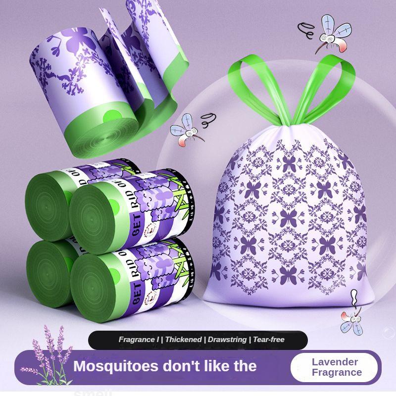 100pcs Lavender Scented Garbage Bags, 1pc Roll, Hanging Drawstring Trash Bags, Wall-Mounted Dispenser, Multi-Purpose, Durable PE Material, for Home, Kitchen, Outdoor, Car, Garden, Bathroom, Mosquito Repellent