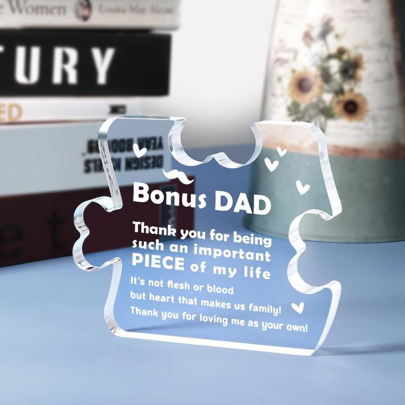 Bonus Dad Gifts from Daughter Son Birthday Step Dad Gifts Fathers Day for Step Father, New Dad, Daddy, Dad Ever Gifts Appreciation Gifts for Dad Acrylic Plaque Home Desk Signs