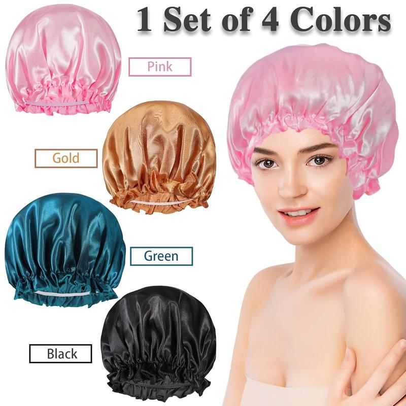 4 Pack Satin Bonnets Sleep Caps,Soft Elastic Silk Bonnet,Silky Hair Bonnet for Sleeping,Comfortable Satin Night Hair Caps for Women Girls(Gold,Pink,Green,Black)