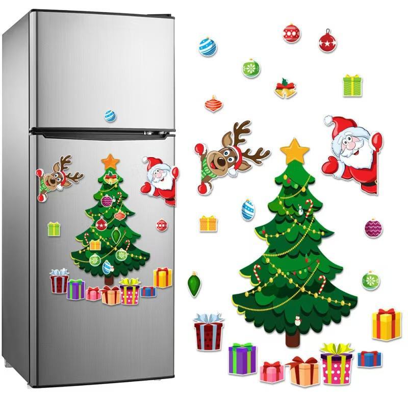 Christmas Themed Fridge Magnet, 1 Set Cartoon Pattern Magnetic Sticker, Decorative Magnet for Home Kitchen Office, Christmas Decorations