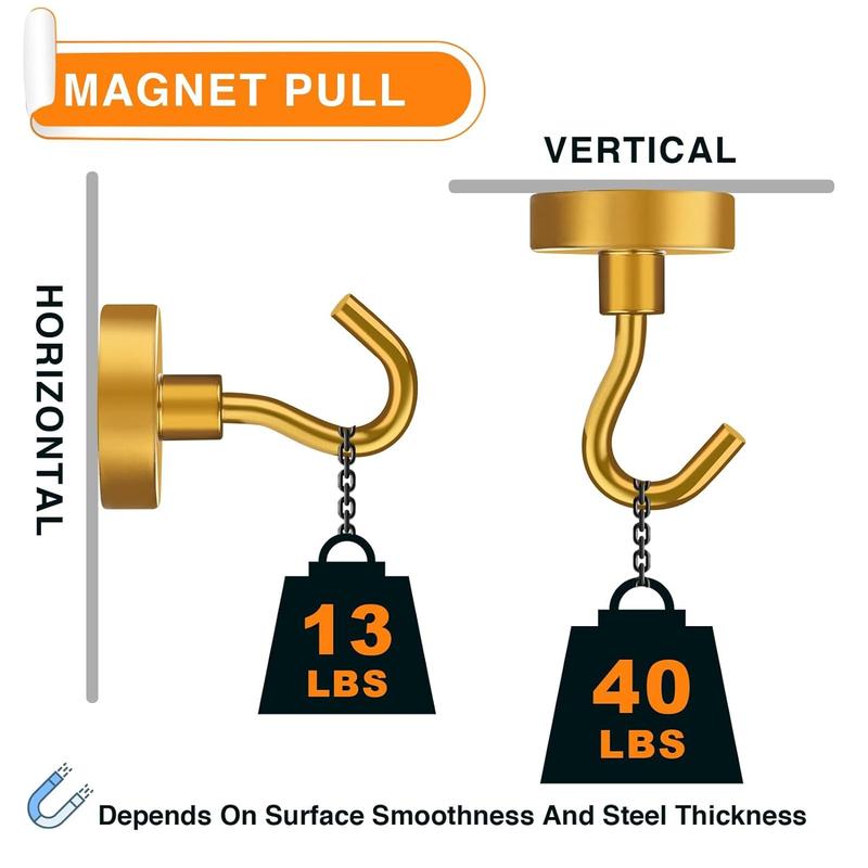 Magnetic Hooks Heavy Duty, 40 Lbs Magnet with Hooks for Cruise Cabins, Strong Magnets Neodymium for Hanging, Magnetic Wall Hooks for Refrigerator, Locker, Workplace(Yellow, 10 Pack) Organiser Hangable Hangers