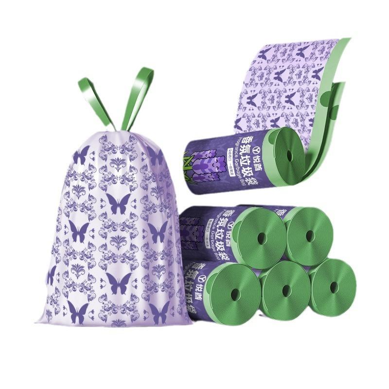 100pcs Lavender Scented Garbage Bags, 1pc Roll, Hanging Drawstring Trash Bags, Wall-Mounted Dispenser, Multi-Purpose, Durable PE Material, for Home, Kitchen, Outdoor, Car, Garden, Bathroom, Mosquito Repellent