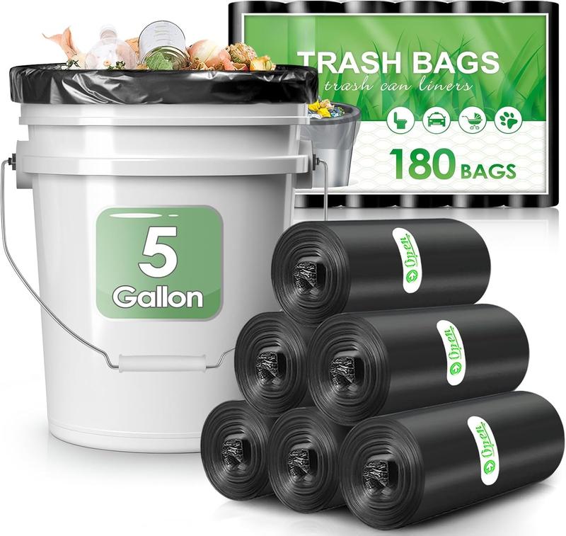 5 Gallon 180 Counts Small Strong Trash Bags Garbage Bags by , fit 18-20 Liter, 4.5-5,5.3 Gal trash Bin Liners for Home Office Kitchen Bathroom Bedroom, Black