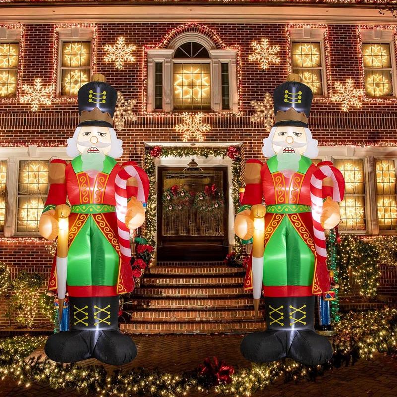 Nervure 12FT Giant Christmas Inflatable Solider - Christmas Inflatable Outdoor Decoration Nutcracker Soldier with Candy Cane -Blow up Yard Decoration with Built-in LEDs Perfect for Yard Lawn Garden