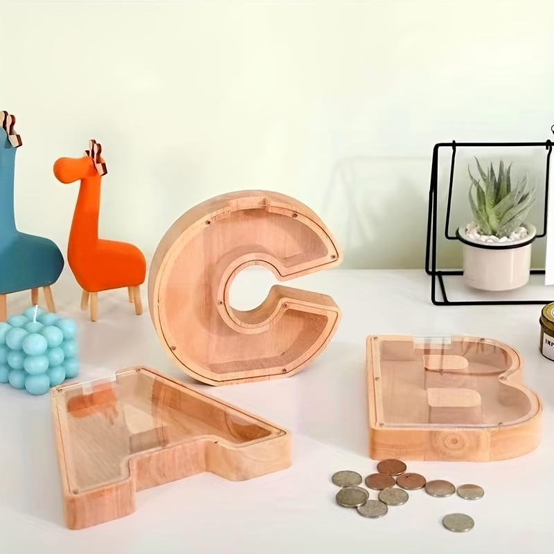 Wooden Letter Piggy Bank Larger Alphabet Letter Bank for Initial Coin Bank, Piggy Bank for Personalized A-Z Letter Piggy Bank Wooden Transparent Letter Money Box Decoration Creative Money for Birthday, Christmas and Thanksgiving Day