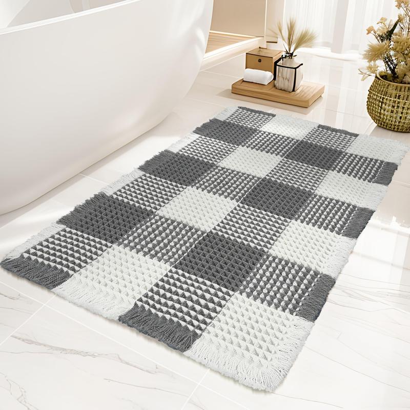 Tritard Waffle Bath Mat, Super Absorbent Bathroom Rugs Non Slip, Ultra Soft Machine Washable Mats with Tassels, Patchwork Checkered for Bath Tub