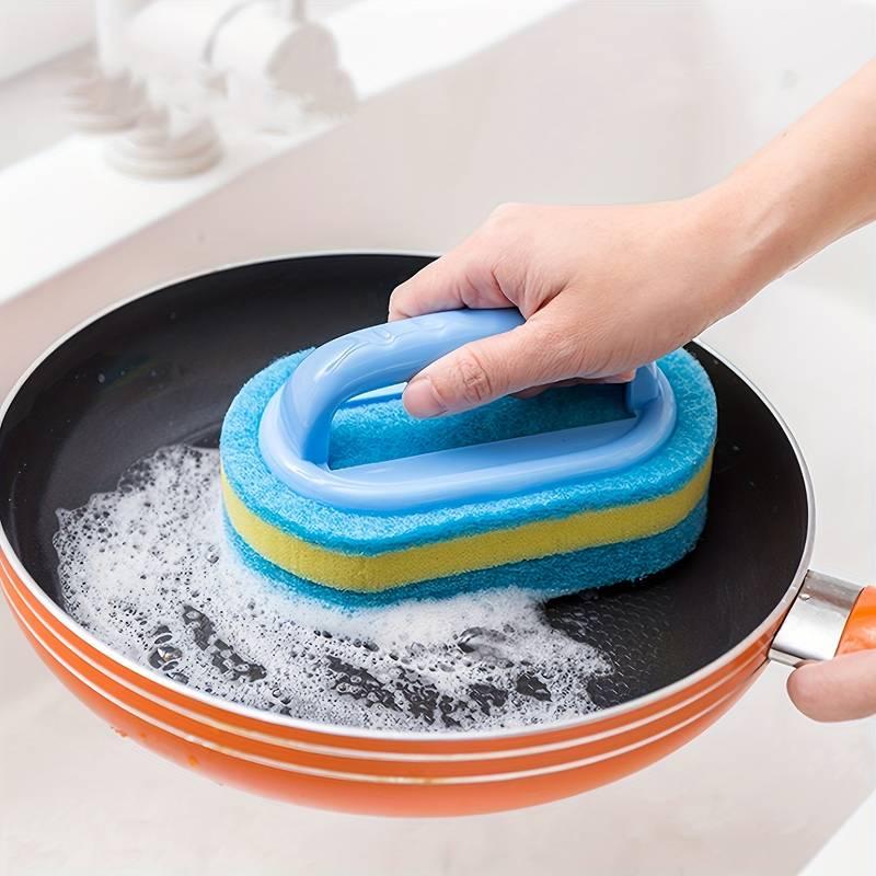 Kitchen Cleaning Sponge with Handle, Power Decontamination Durable  Cleaning Brush, Bathroom Kitchen Glass Wall Cleaning Sponge