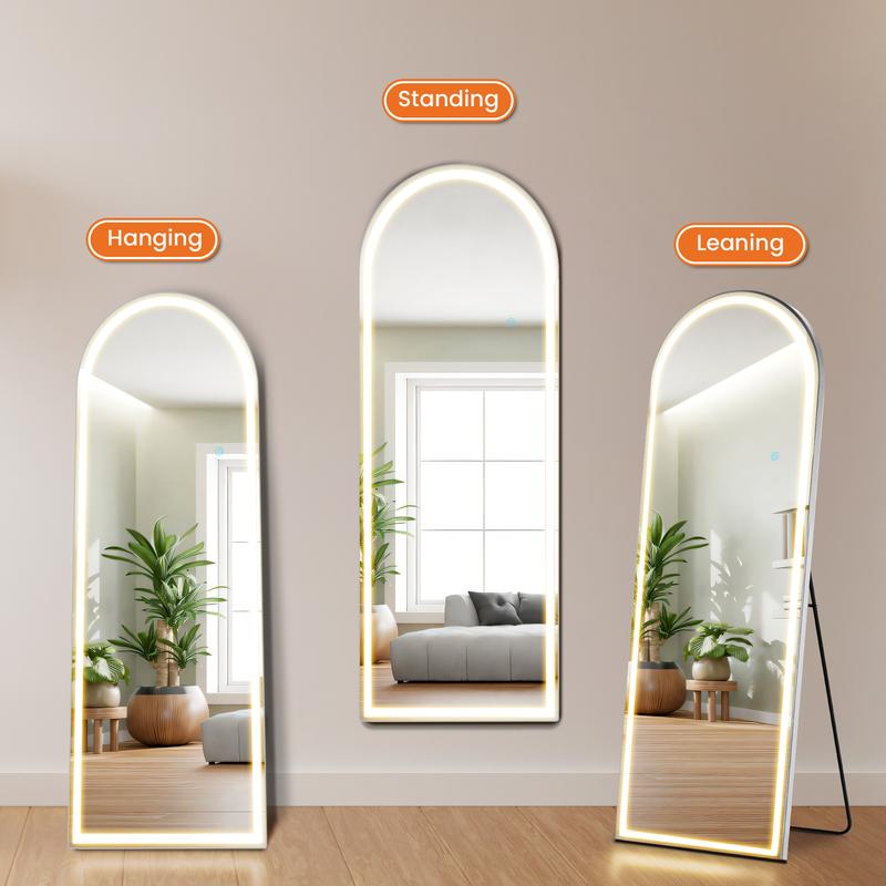 Full body floor mirror, 3-color LED full body mirror, wall mounted floor mirror, bedroom and dressing room dimming, and tri color lighting