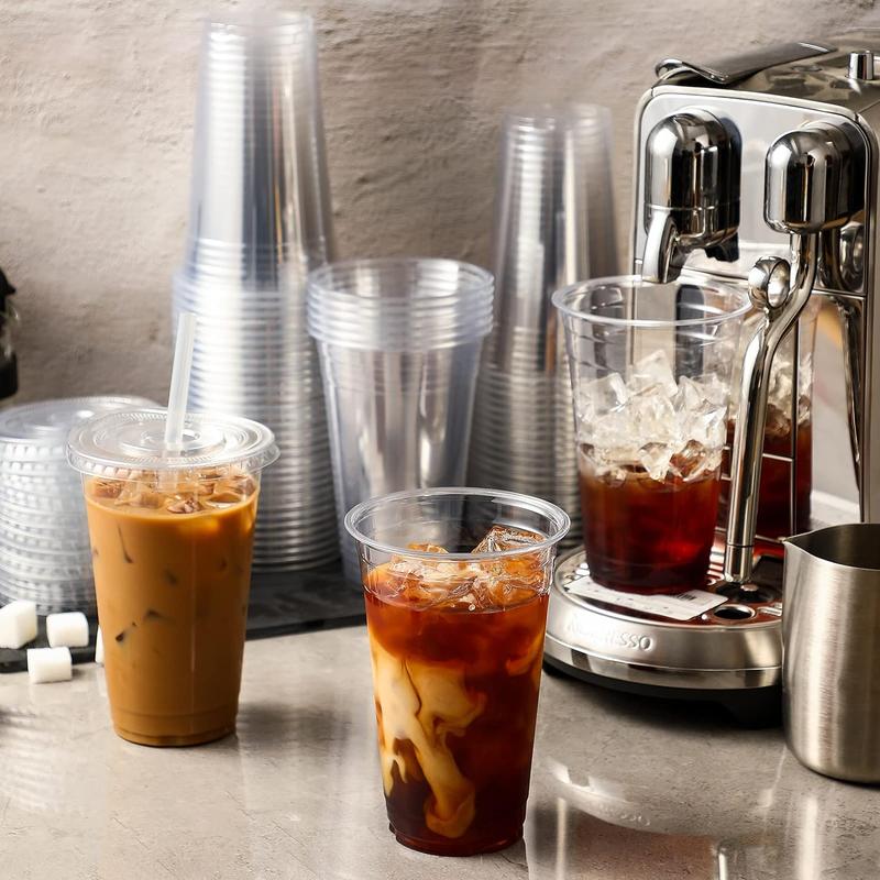 120 Sets - 16 20 oz Clear Plastic Cups with Lids, Disposable Cups With Straw Slot Lids for Cold Drinks, Milkshake, Smoothie, Iced Coffee