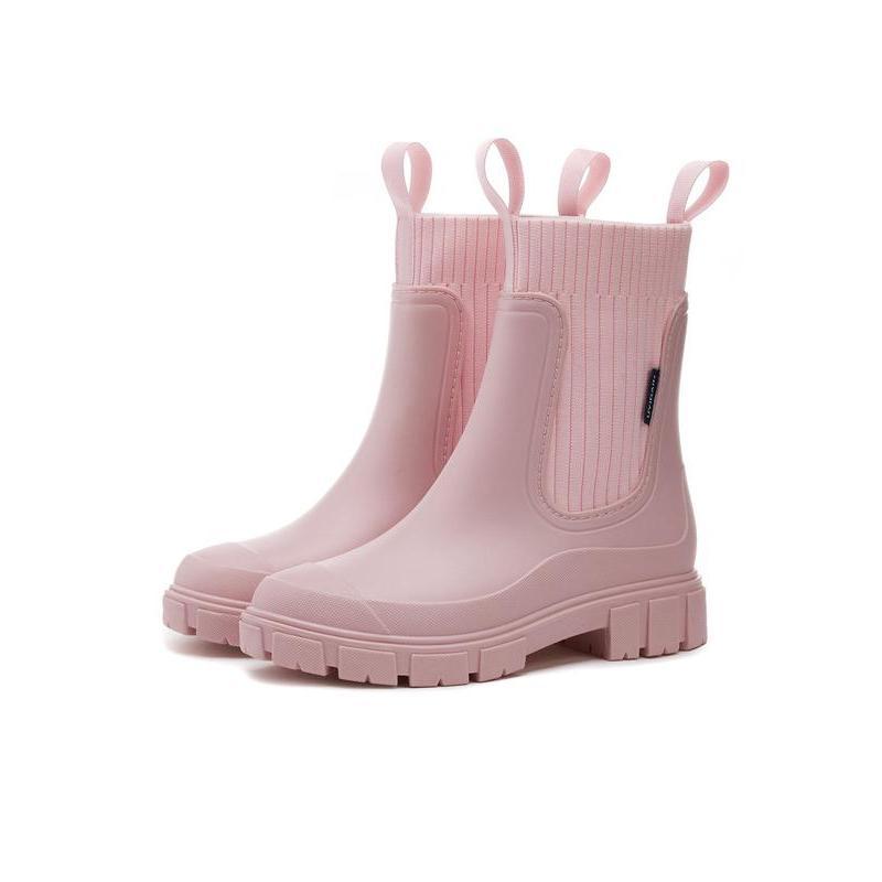 Women's Solid Color Waterproof Rain Boots, Fall 2024 New Style Fashionable Round Toe Boots for Outdoor Footwear, Non-slip Rain Boots for Women Shoes botas para el trabajo contra el agua red rain boots