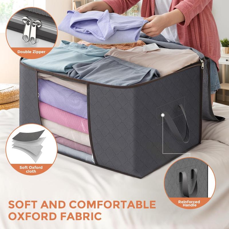 90 L Large Storage Bags, 6 Pack Clothes Storage Bins Foldable Closet Organizers Storage Containers with Reinforced Handle for Clothing, Blanket, Comforters, Bed Sheets, Pillows