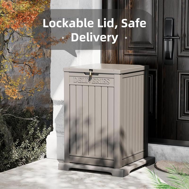 Package Delivery Box for Porch, 48 Gallon Storage Box with Lockable Secure, Large Double Wall Resin Outdoor Package Delivery and Waterproof Deck Box Organiser Cover