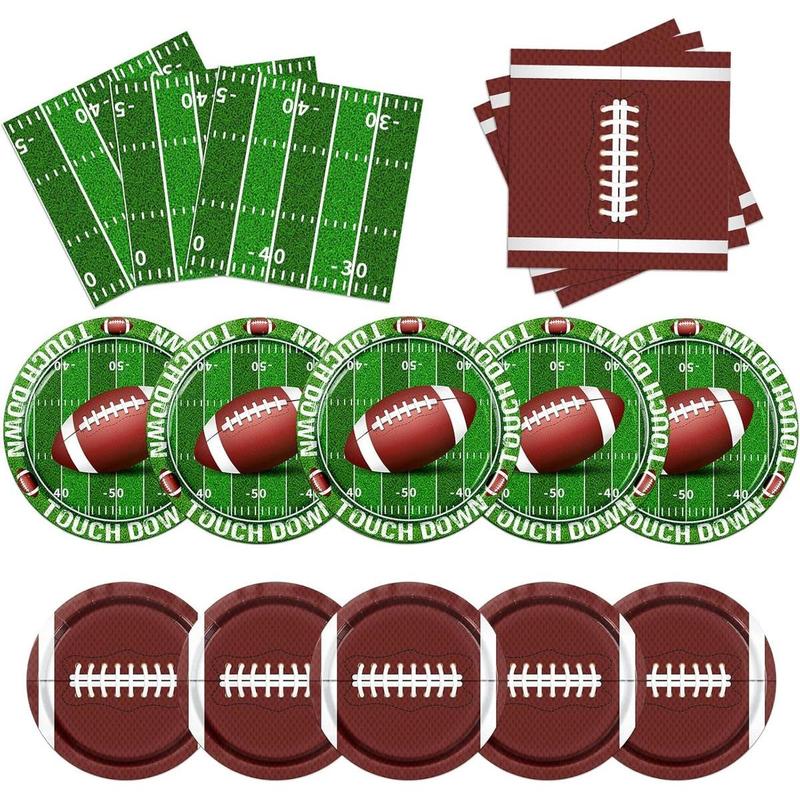 Football Party Supplies,100pcs Football Plates and Napkins Football Decorations Touchdown Tableware for Football Birthday Party Decorations Tailgate Party Supplies