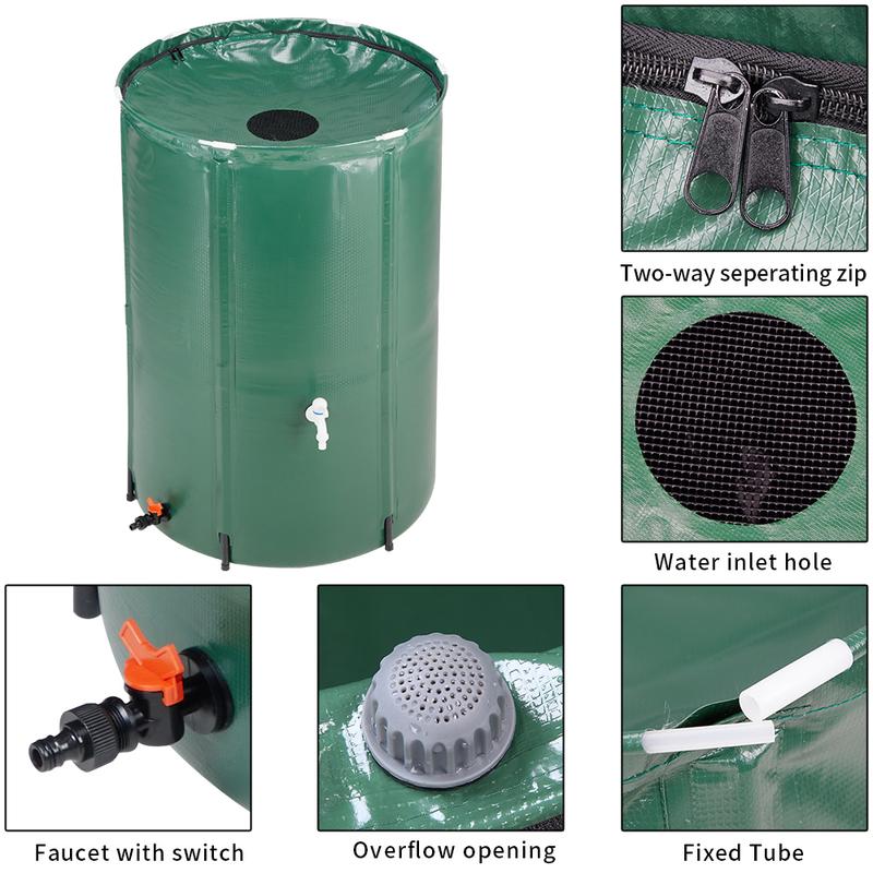 100 Gallon Green Folding Rain Barrel Water Collector with Zippered Mesh Cover