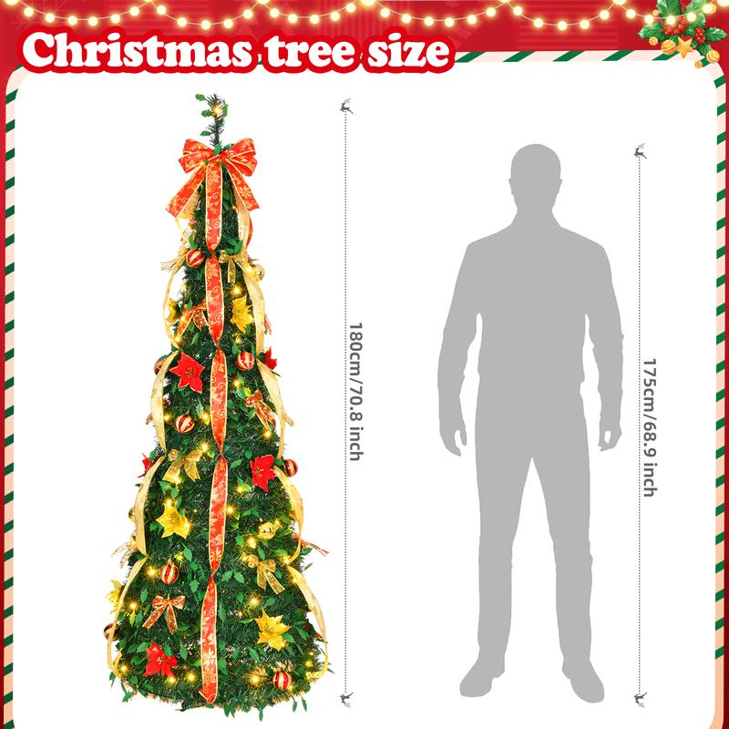 6ft Pre-Decorated Pop Up Christmas Tree Pre-lit 150 LED 8 Modes Christmas Tree Collapsible Christmas Tree Warm White Light for Christmas Holiday Decoration