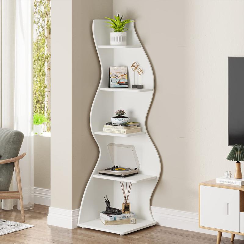 Tribesigns Modern 5-Tier Wall Corner Bookshelf, Stylish Corner Small Bookcase Storage Rack, for Living Room, Bedroom, and Entryway Decor Shelves