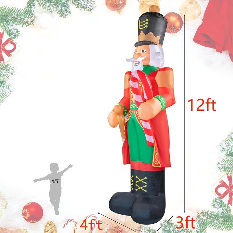 Nervure 12FT Giant Christmas Inflatable Solider - Christmas Inflatable Outdoor Decoration Nutcracker Soldier with Candy Cane -Blow up Yard Decoration with Built-in LEDs Perfect for Yard Lawn Garden