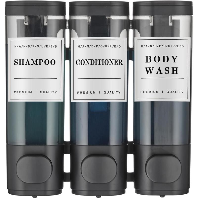 Shampoo and Conditioner Dispenser,Shower Soap Dispenser 3 Chamber No Drill Wall-Mounted Shampoo Dispenser for Shower Wall