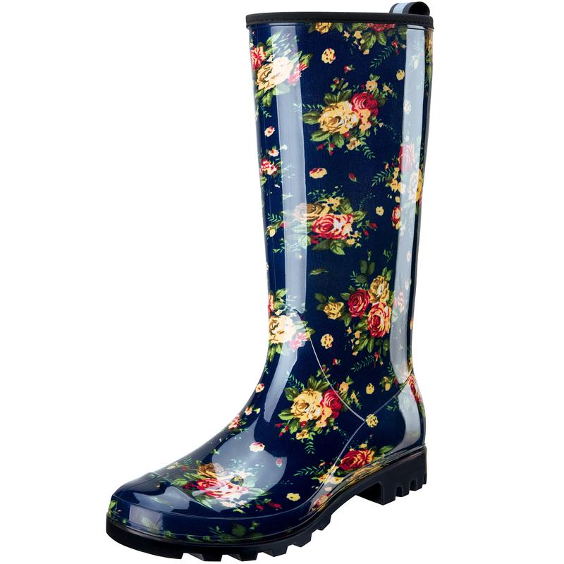 HISEA Women's Rain Boots Waterproof Garden Shoes Colorful Printed Knee High Rubber Boots Anti-Slipping Rainboots for Ladies with Comfort Insole Tall Wellington Rain Shoes