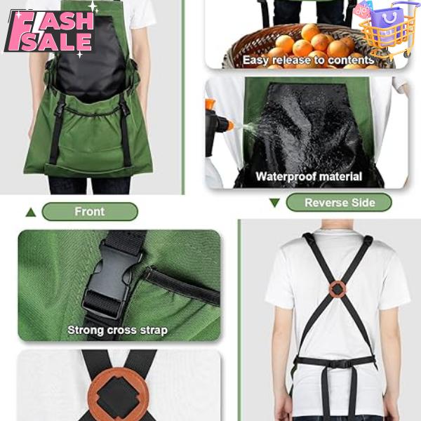 Gardening Apron, with Quick Release Pockets for Harvesting Gardening, Water Resistant Apron