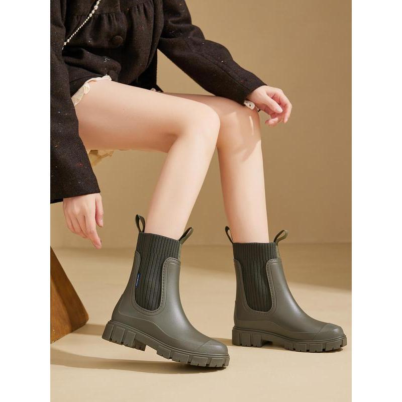 Women's Solid Color Waterproof Rain Boots, Fall 2024 New Style Fashionable Round Toe Boots for Outdoor Footwear, Non-slip Rain Boots for Women Shoes botas para el trabajo contra el agua red rain boots