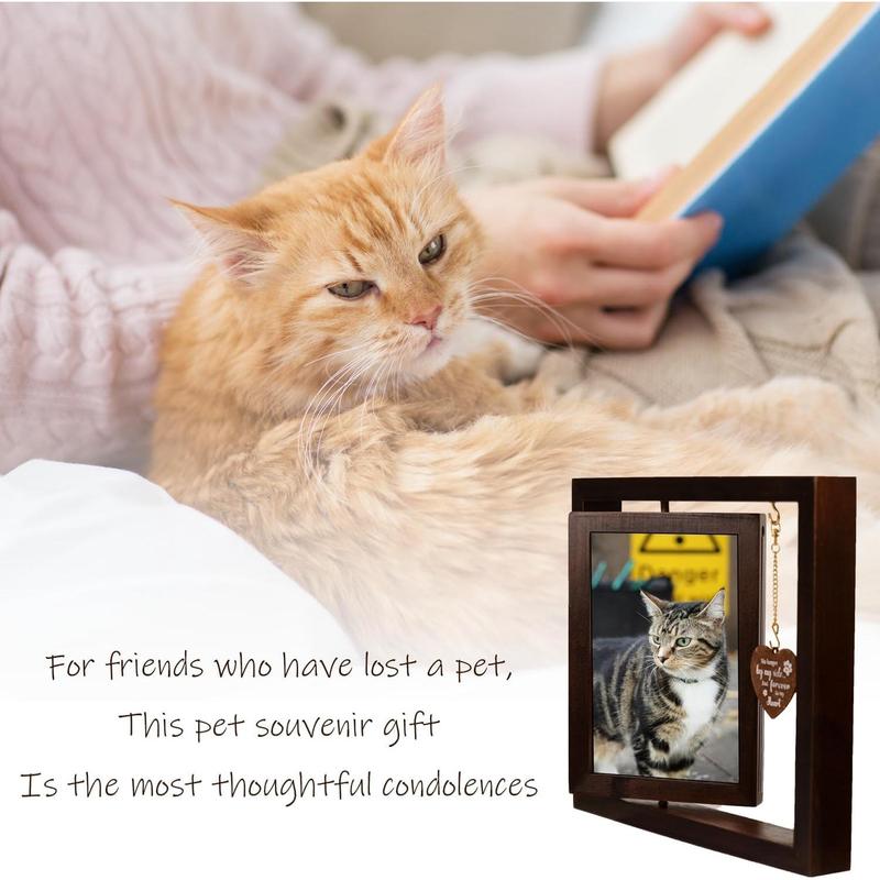 Pet Souvenir Album - Cat and Dog Souvenir Gift -360 degree rotating wooden picture frame -4*6 photos Two photos Dog Souvenir Gift - Lost Dog Sympathy Gift - Dog Zombie Souvenir Picture Frame piece