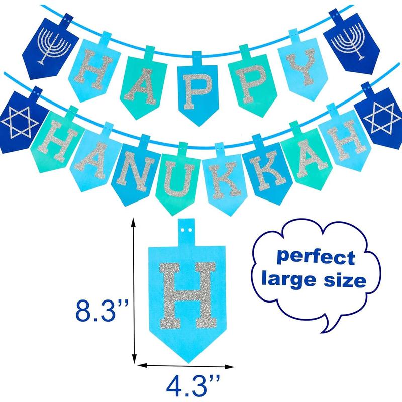 Hanukkah Decorations for Home, Glitter Happy Hanukkah Banner for Party, Blue Chanukah Bunting Ornaments Decor Indoor, Hanukkah Decorations Party