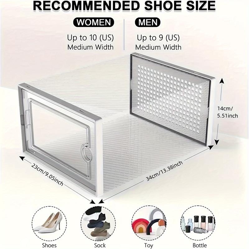 6 12 Thick Foldable Stackable Transparent Shoe Boxes with Lids - Space Saving Storage Organizer for Closet, Bedroom, Foyer, Dormitory - Durable Plastic Container for Sports Shoes, Boots, Heels, and More