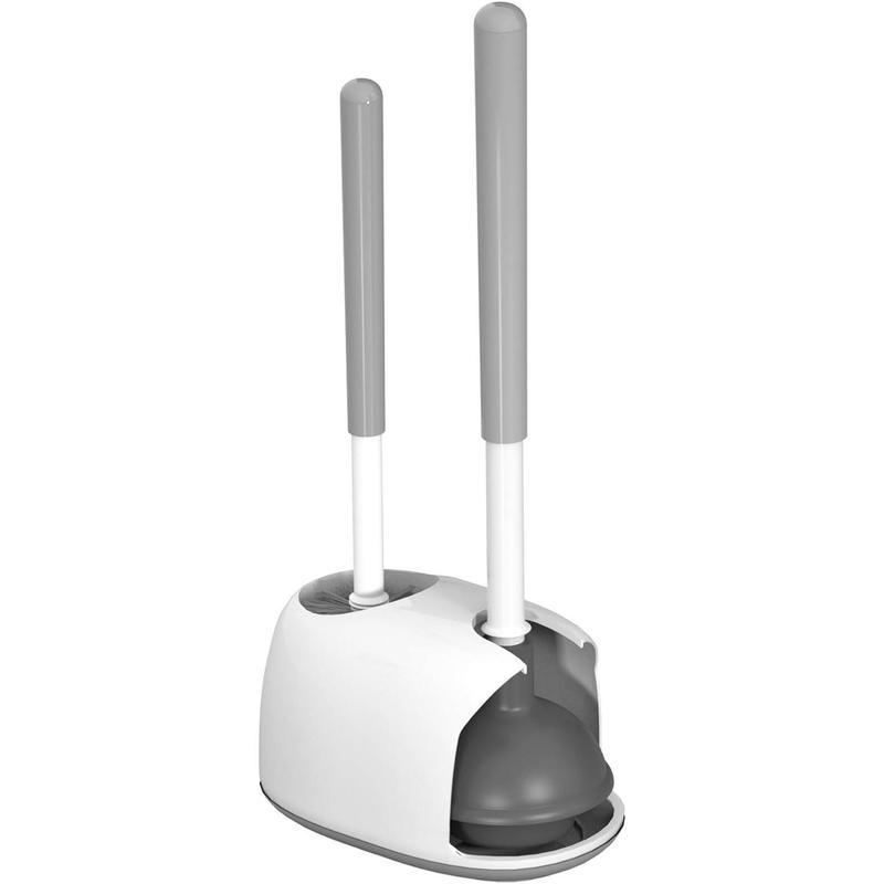 Toilet Brush and Plunger Set Bowl Brush Plunger with Holder Heavy Duty for Bathroom Cleaning (Grey & White)