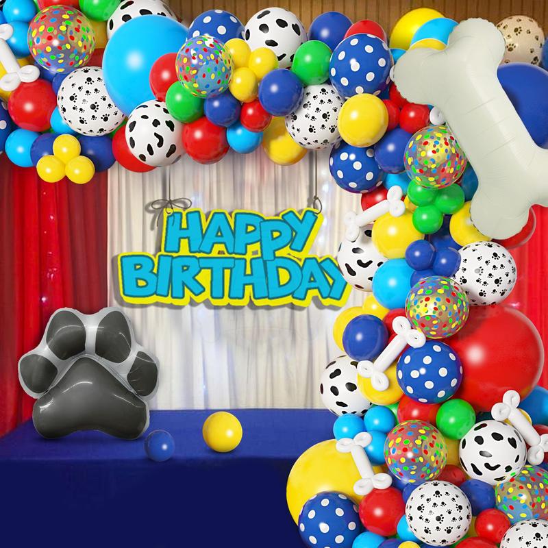 155pcs Paw Balloon Garland Kit, Dog Bone & Paw Print Foil for Puppy-Themed Boy Birthday Party