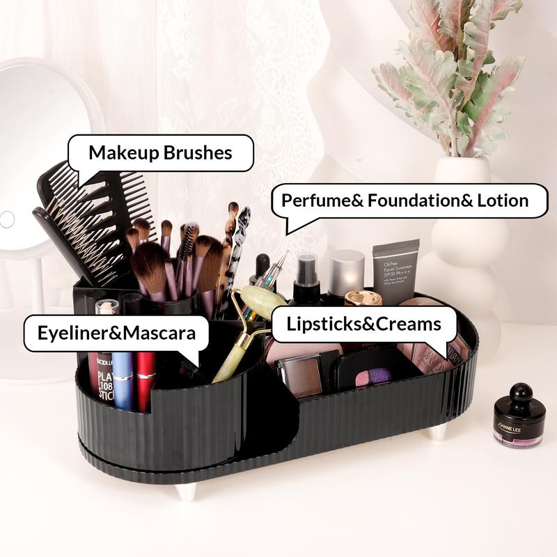 Rotating Makeup Organizer, Large Cosmetic Storage Case with 360 Degree Rotating Organizer, 9 Slot Makeup Brush Holder, Beauty Makeup Organizer For Bathroom, Countertop, Vanity(Black1)