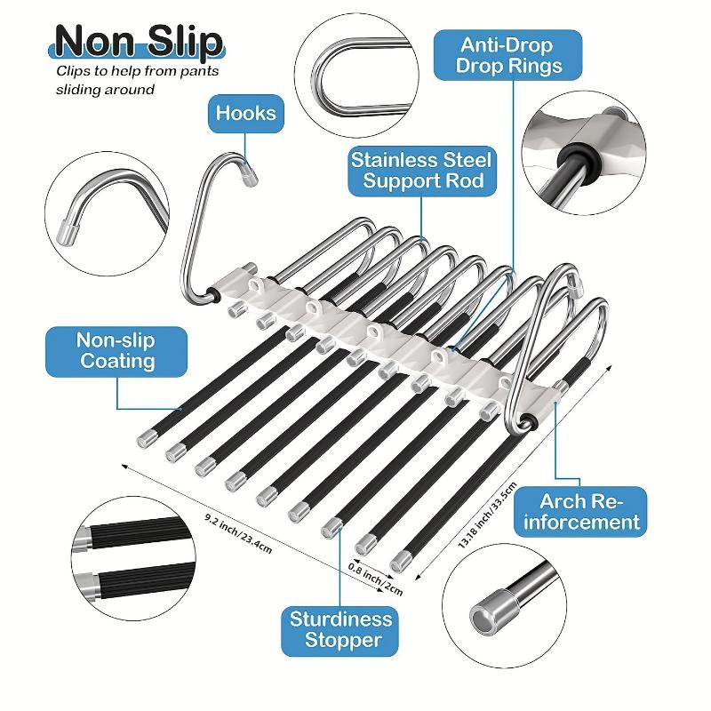 2pcs Stainless Steel 9-tier No-slip Clothes Hangers, Durable Space Saver Organizer for Closet, Wardrobe, Home, Dormitory