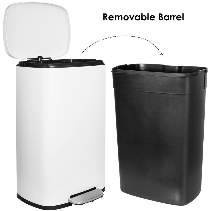 13.2 Gallon Step Trash Can, Stainless Steel Garbage Bin with Removable Plastic Inner Bucket, Soft-Close, Fingerprint-Proof