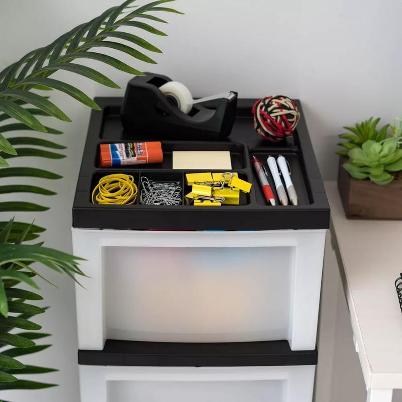 4 Drawer Storage Cart with Organizer Top Black MULTI-PURPOSE DRAWER STORAGE - Store a variety of household items, perfect for office supplies, clothes, crafts, toys, and more.