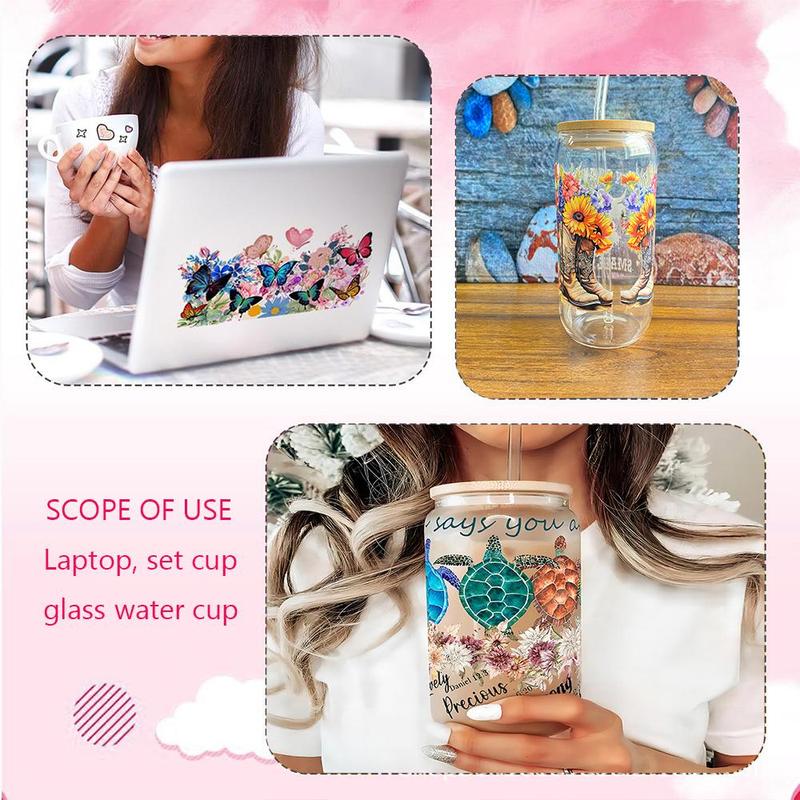 Best Mom Butterfly Design Pattern Cup Wrap Transfer Sticker, 5 Counts set Drinking Wraps Sticker for 16 Oz Libby Glass, Decor Sticker for Coffee Milky Cup Glass Bottle, Summer Gift