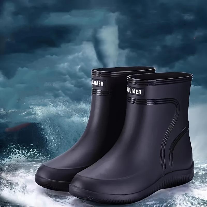 Men's Solid Color High-Top Waterproof Rain Boots, Comfortable and Non-Slip Durable Casual Rain Boots, Suitable for Men's Outdoor Activities in Rainy Days