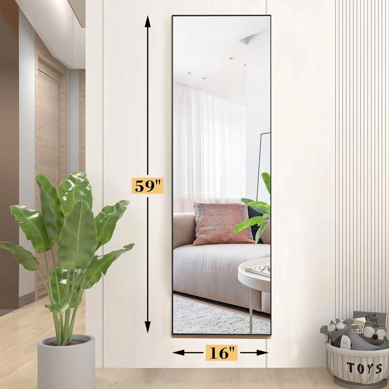 FurniChic Full Length Mirror Floor Standing Hanging or Leaning Against Wall with Aluminum Alloy Frame Decor Durable Glass Shiny Sterling