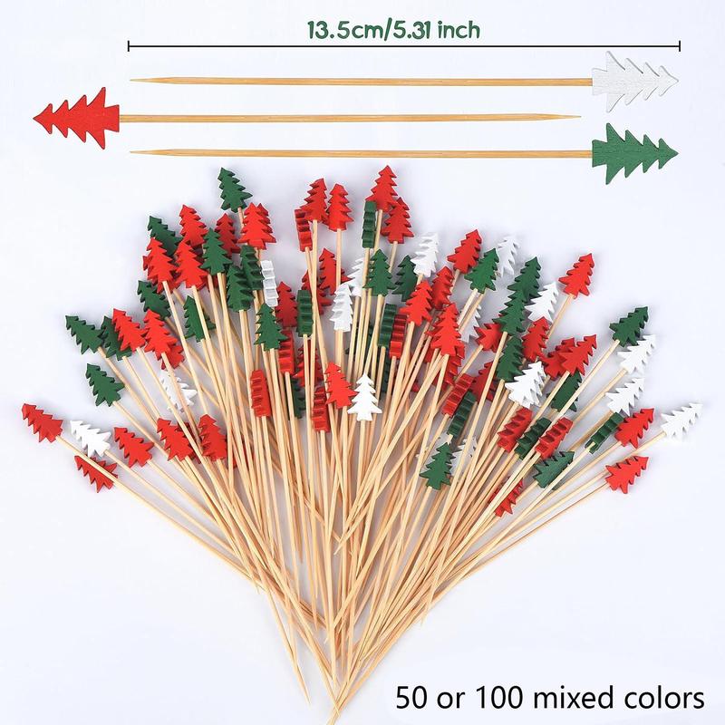 Christmas Tree Shaped Decorative Stick, 50pcs set Disposable Lovely Cake Dessert Fruit Stick, Decorative Stick for Party Birthday Picnic Dining Room